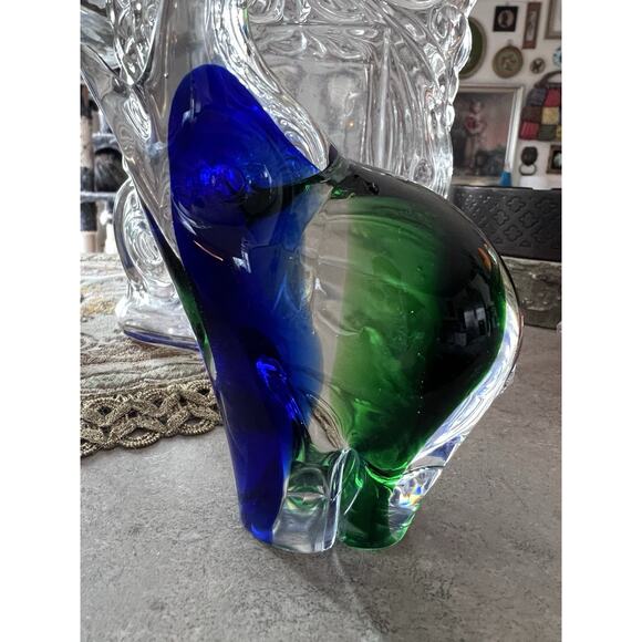 Murano ? Glass Paperweight Elephant Cobalt Blue & Green (Broken Tail) Collector - Picture 2 of 11